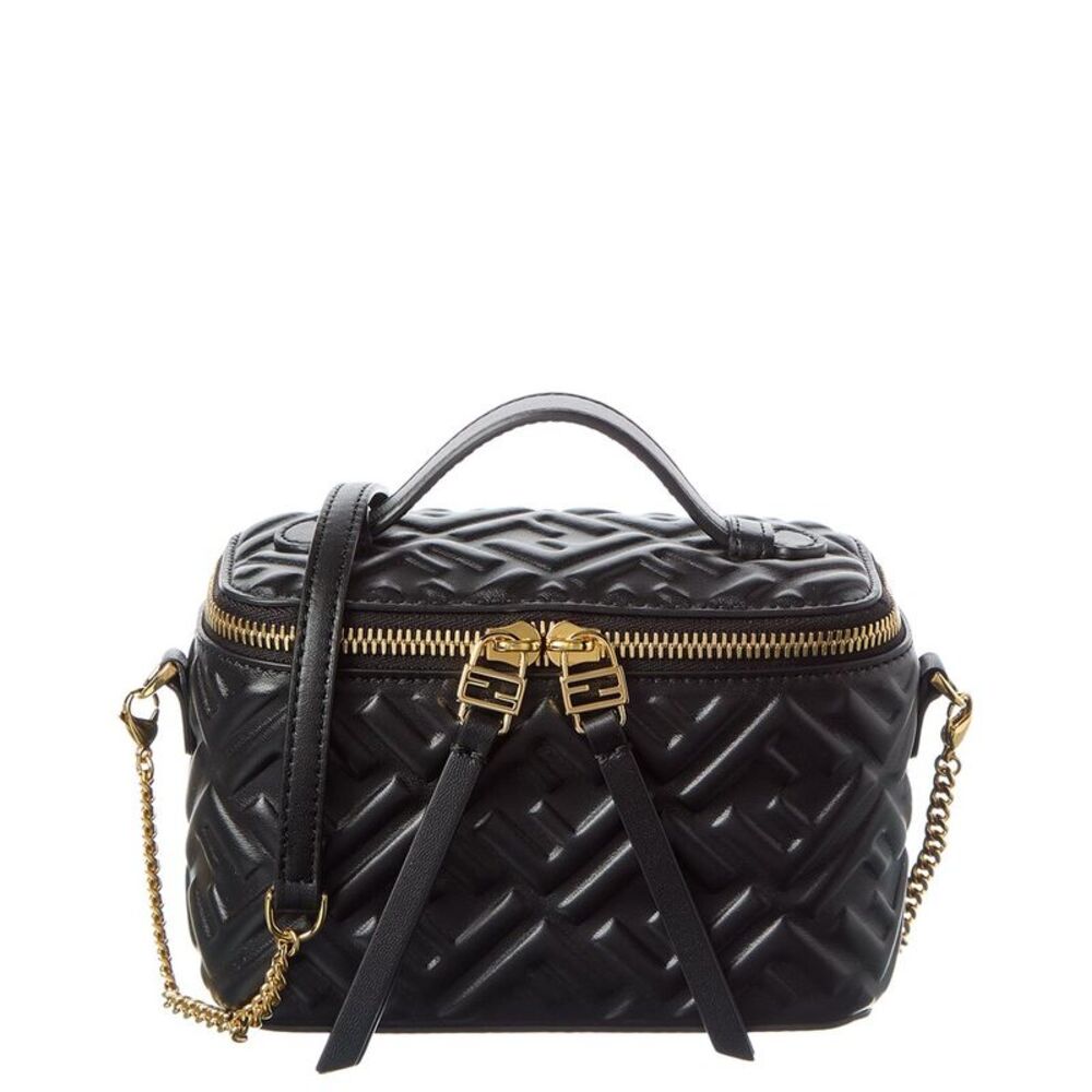 Fendi Ff Leather Vanity Case, Black